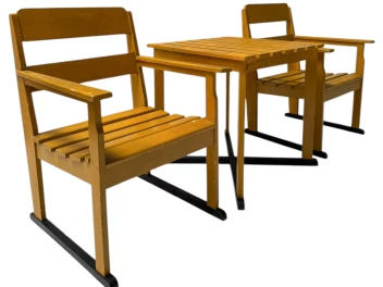 Two Art Deco Modernist Lacquered Beech Armchairs and Table, 1930s